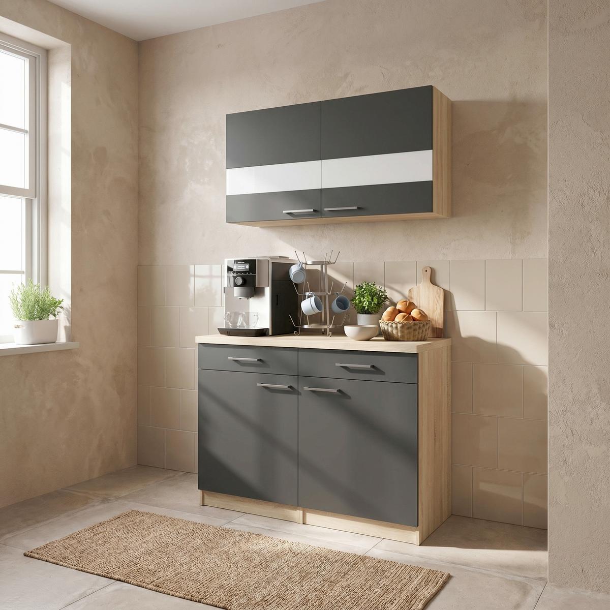 Buffet Merle Schwarz, Eiche Dekor B: 100 cm - Eichefarben/Schwarz, Basics, Glas/Holzwerkstoff (100/200/60cm) - Respekta
