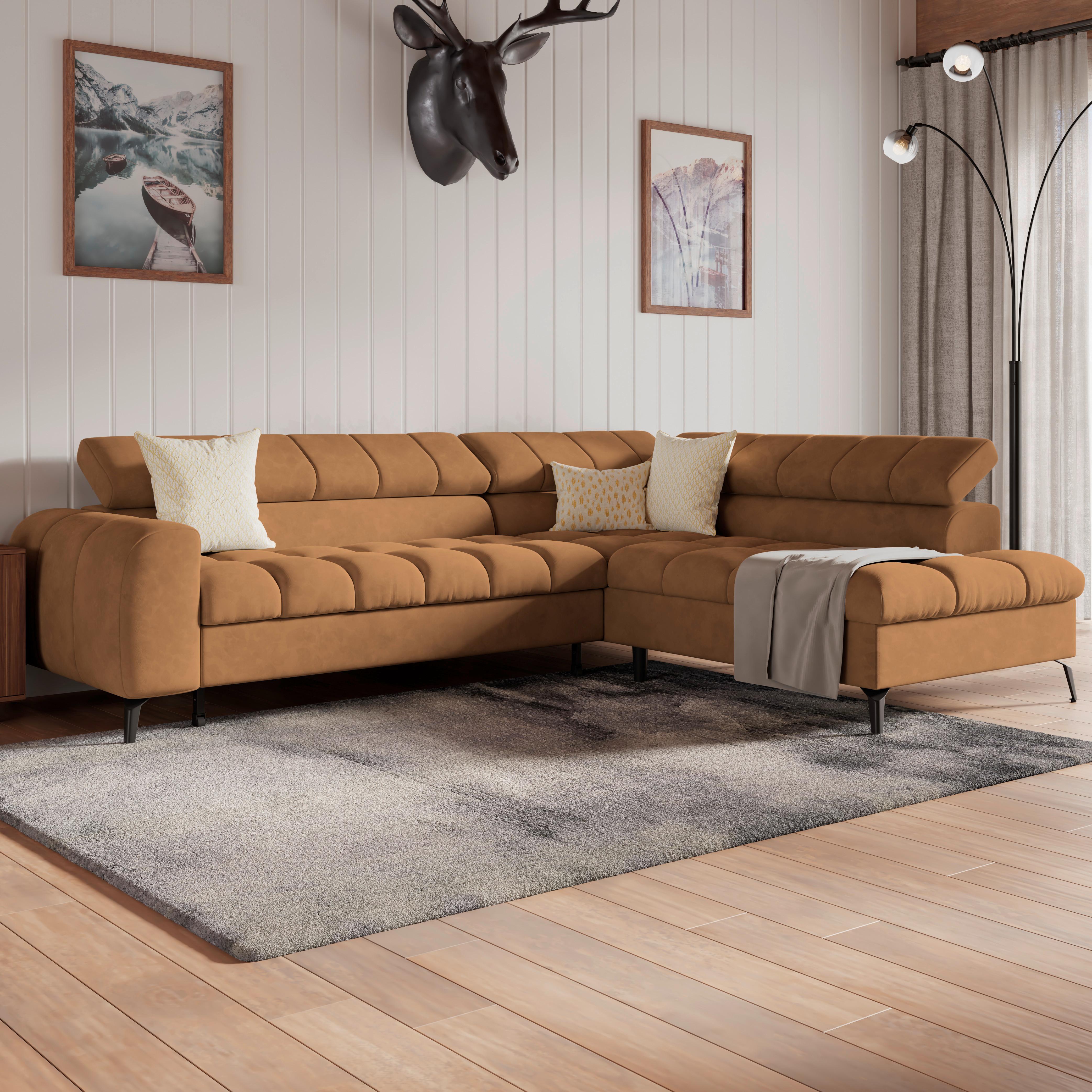 Ecksofa Volf Rechts New Braun, S: 261x203 cm - Schwarz/Braun, Trend, Kunststoff/Textil (261/203cm)