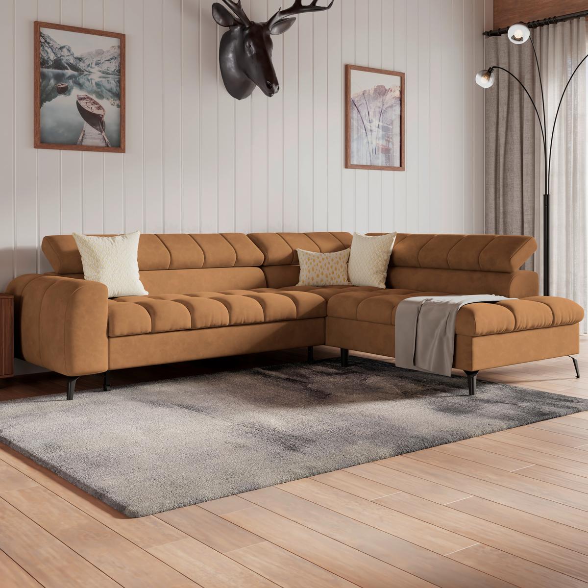 Ecksofa Volf Rechts New Braun, S: 261x203 cm - Schwarz/Braun, Trend, Kunststoff/Textil (261/203cm)