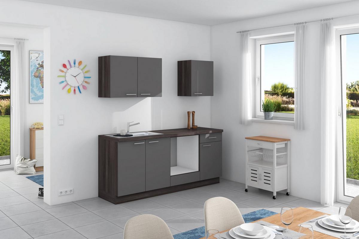 Küchenzeile Base ohne Geräte 200 cm Anthrazit/Eiche Grau - Eichefarben/Anthrazit, Design, Holzwerkstoff (200cm) - Express
