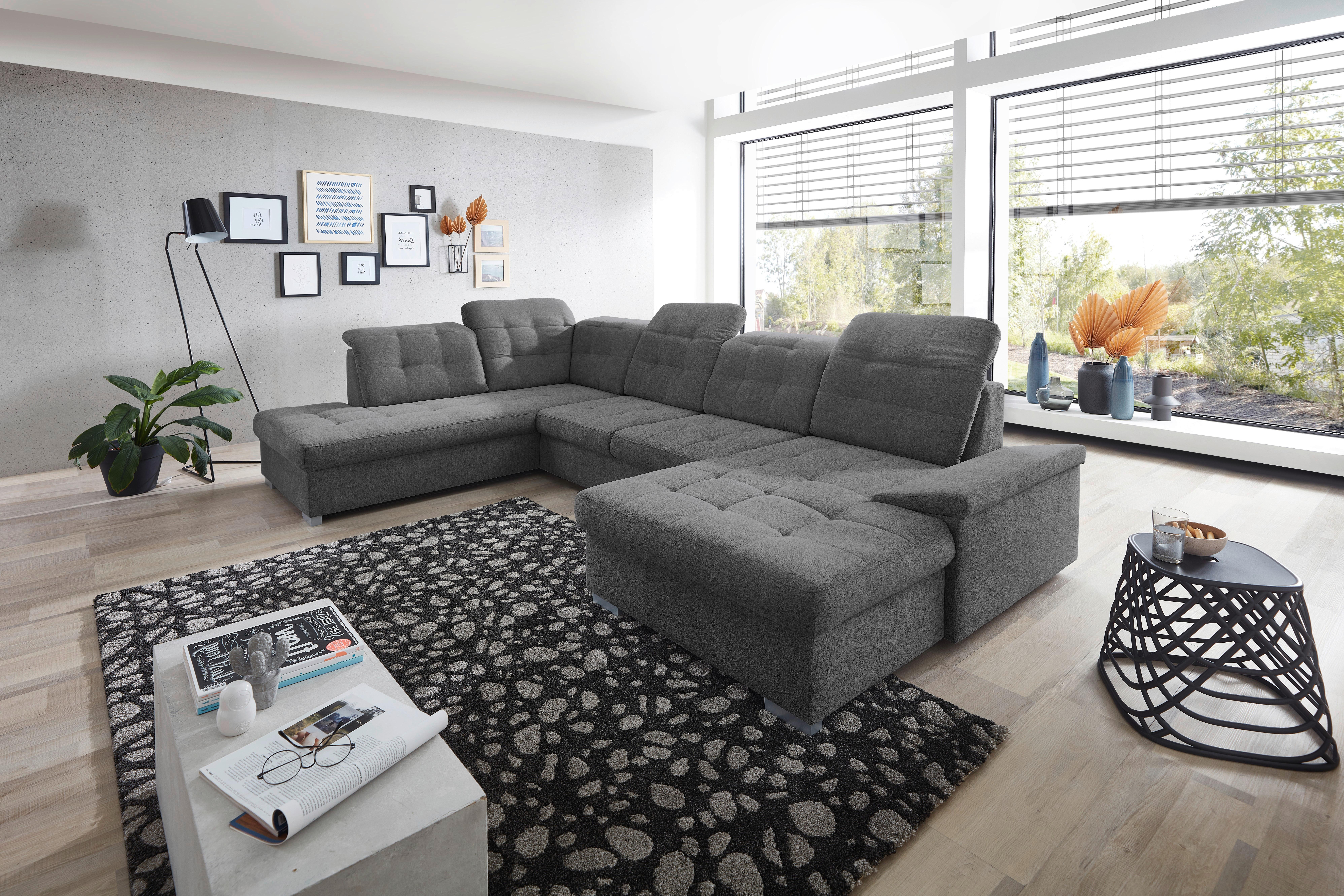 Wohnlandschaft Zira Mit Schlaffunktion Anthrazit - Chromfarben/Anthrazit, Design, Textil (212/330/169cm) - Livetastic