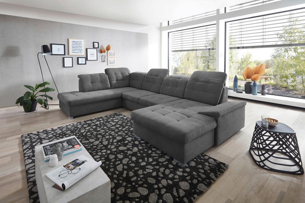 Wohnlandschaft Zira Mit Schlaffunktion Anthrazit - Chromfarben/Anthrazit, Design, Textil (212/330/169cm) - Livetastic