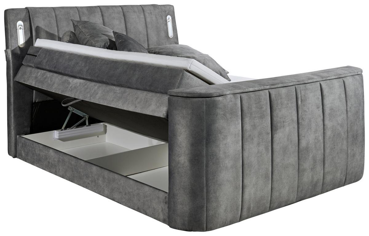 Boxspringbett mit Topper 180x200 cm Dallas - Grau, MODERN, Holzwerkstoff/Textil (180/200cm) - MID.YOU