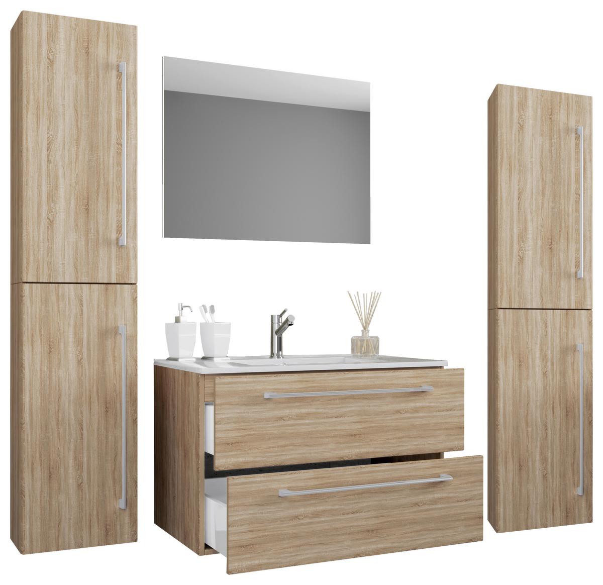 Badezimmer Badinos 5-Teilig Sonoma Eiche B: 126 cm - Weiß/Sonoma Eiche, MODERN, Keramik/Holzwerkstoff (127cm) - MID.YOU