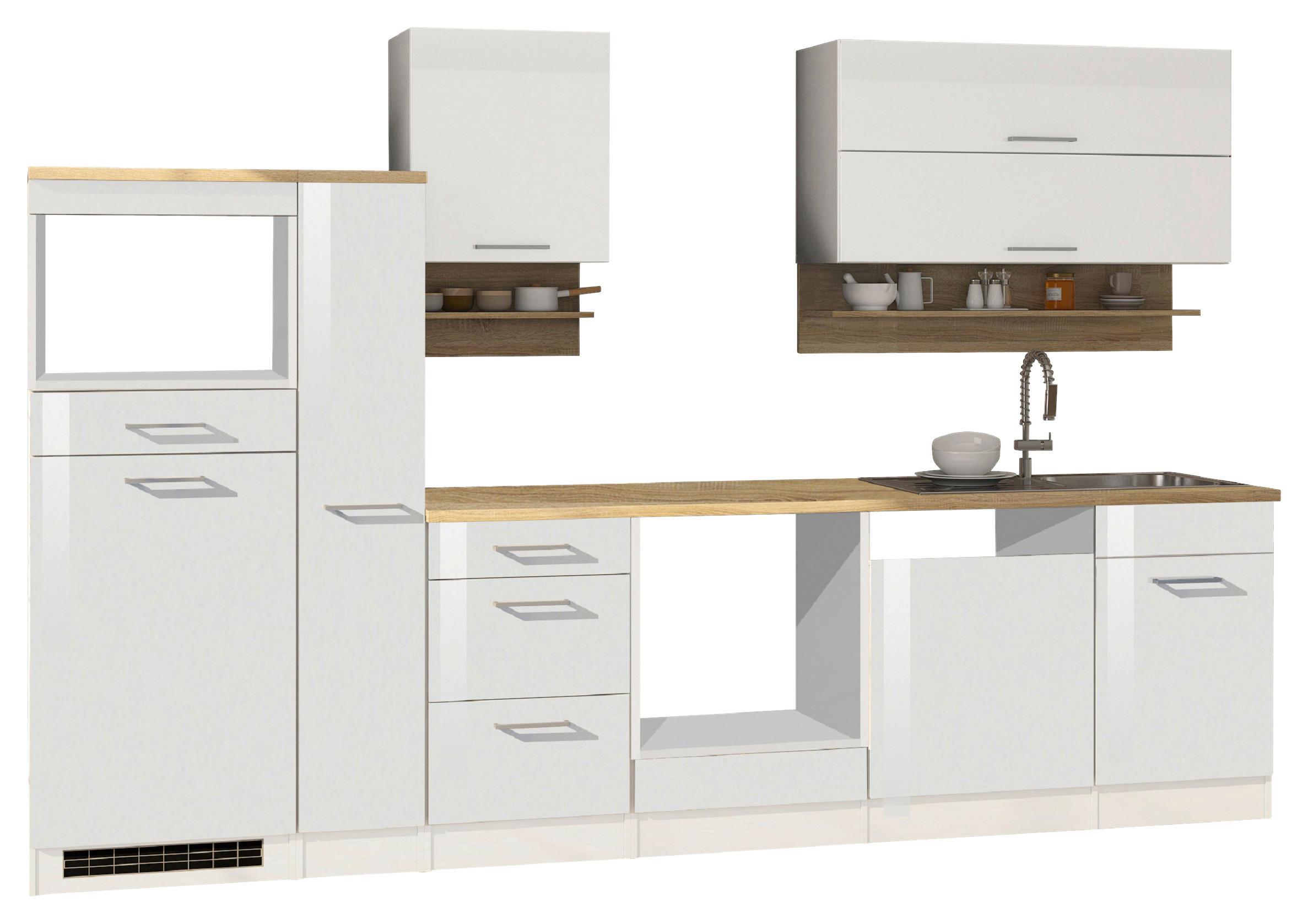 Küchenleerblock Mailand Weiß B: 310 cm - Weiß Hochglanz/Weiß, MODERN, Glas/Holzwerkstoff (310cm) - Held