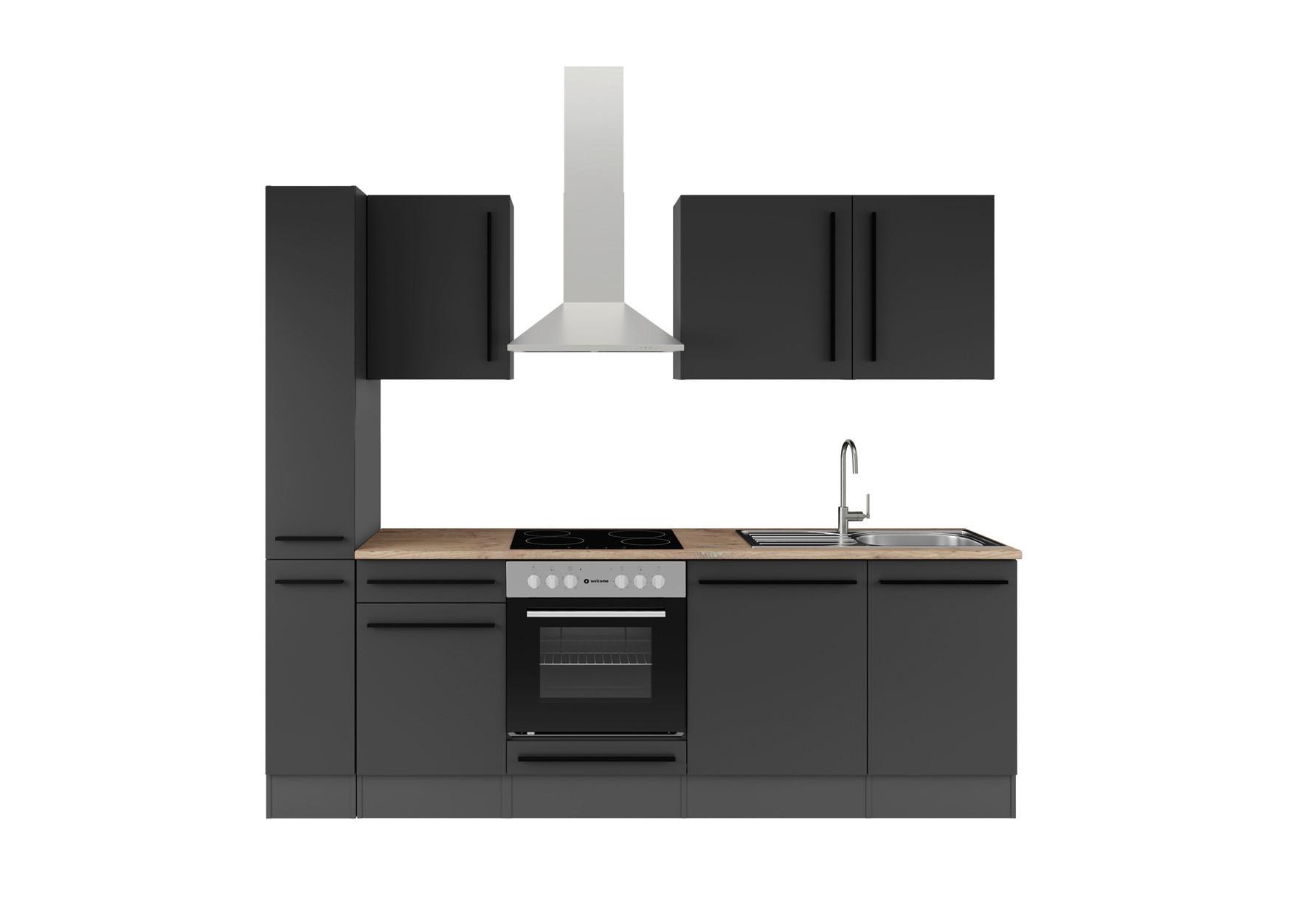 Küchenblock Jazz 8 250 Schwarz B: 250 cm - Eichefarben/Schwarz, LIFESTYLE, Holzwerkstoff (250cm) - P & B