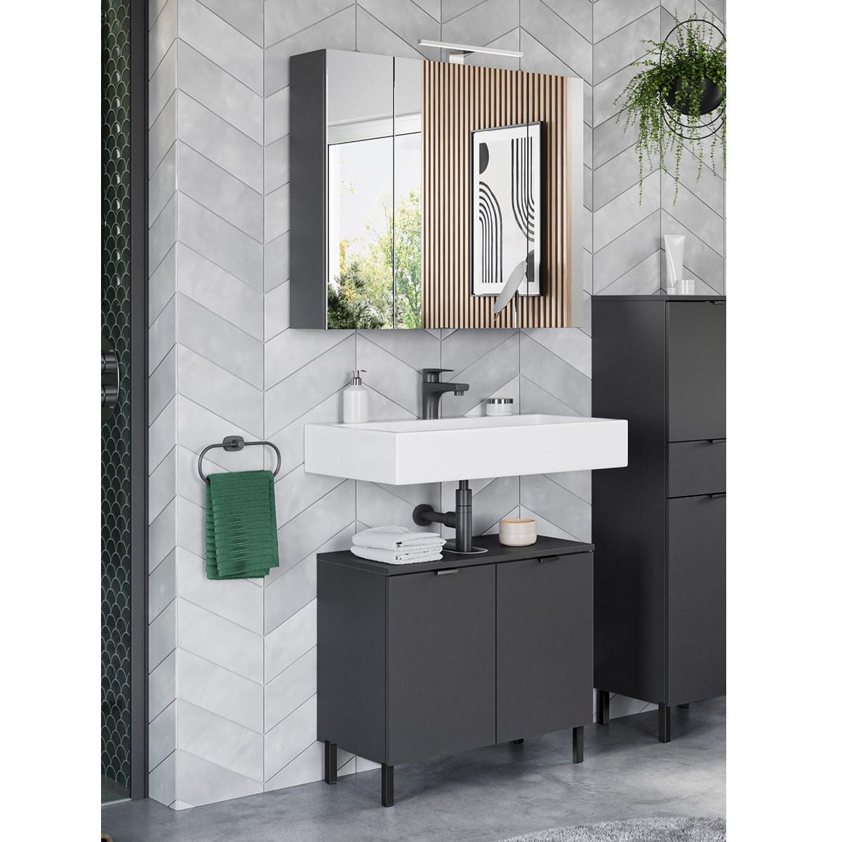 Badezimmer Gw-Arcena - Schwarz/Graphitfarben, MODERN, Holzwerkstoff (76cm) - Germania