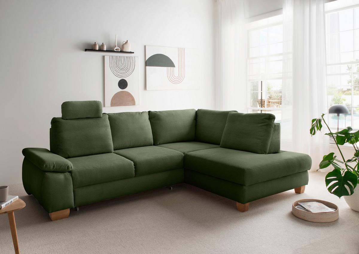 Eckschlafsofa Positano Dunkelgrün S: 261x206 Cm - Wildeiche/Dunkelgrün, MODERN, Textil (261/206cm) - Livetastic