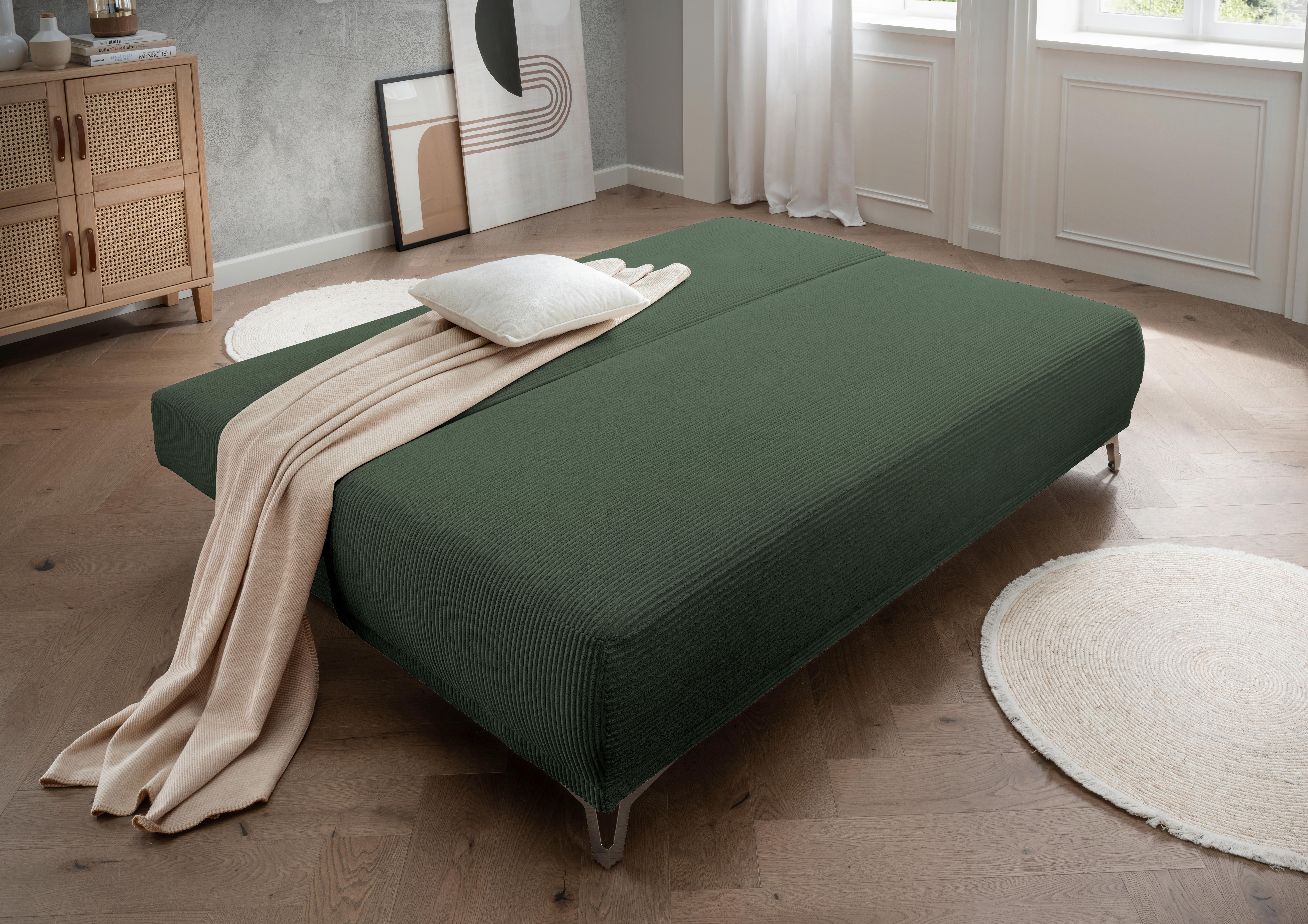 Schlafsofa Ari Grün Cord, B: 198 cm - Chromfarben/Grün, MODERN, Textil (198/90/100cm) - Livetastic