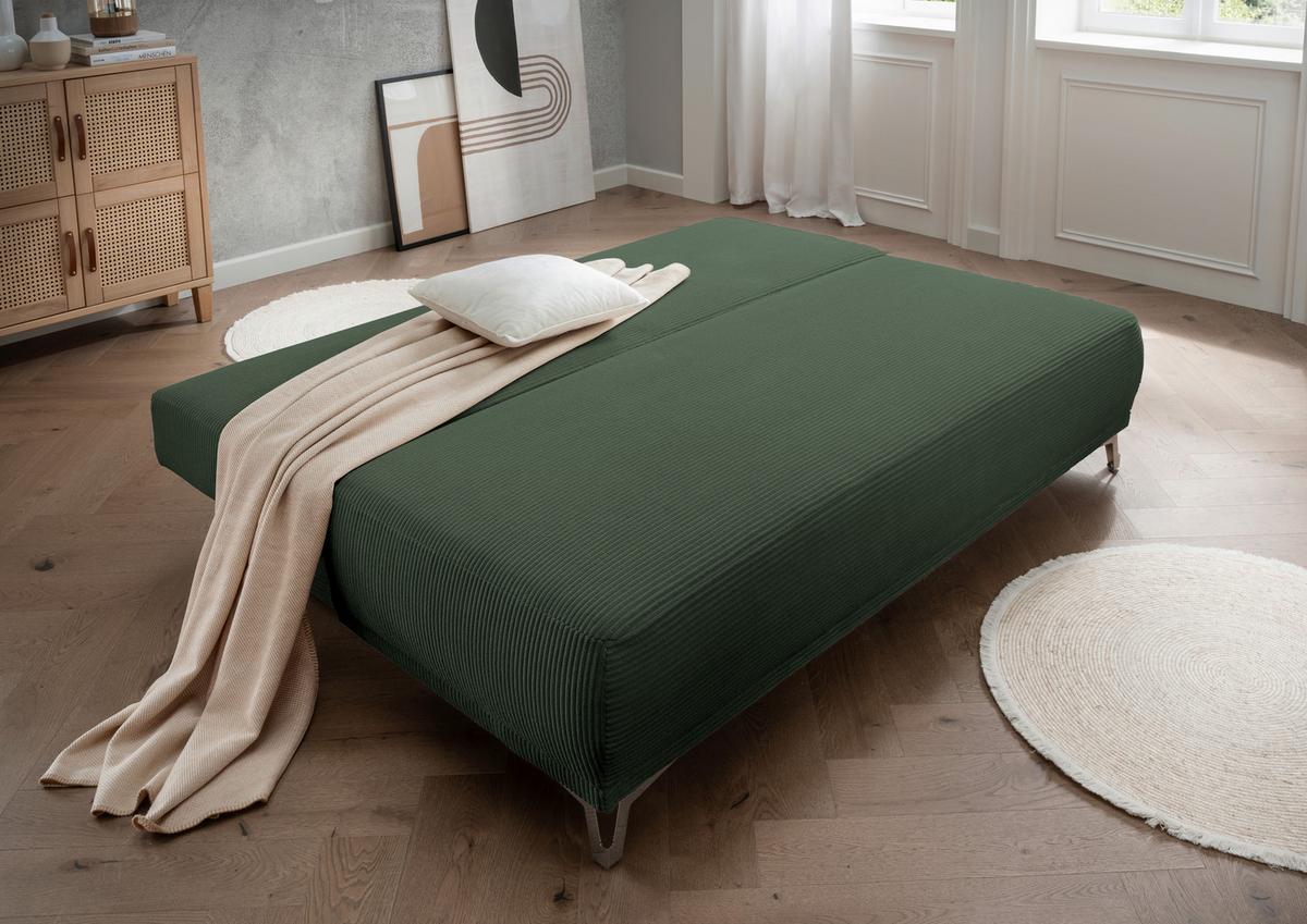 Schlafsofa Ari Grün Cord, B: 198 cm - Chromfarben/Grün, MODERN, Textil (198/90/100cm) - Livetastic