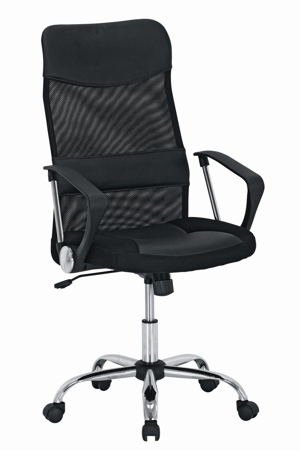 Bürostuhl Grado Mit Armlehnen Lederlook Schwarz - Chromfarben/Schwarz, MODERN, Holzwerkstoff/Kunststoff (60/109-119/61,5cm)