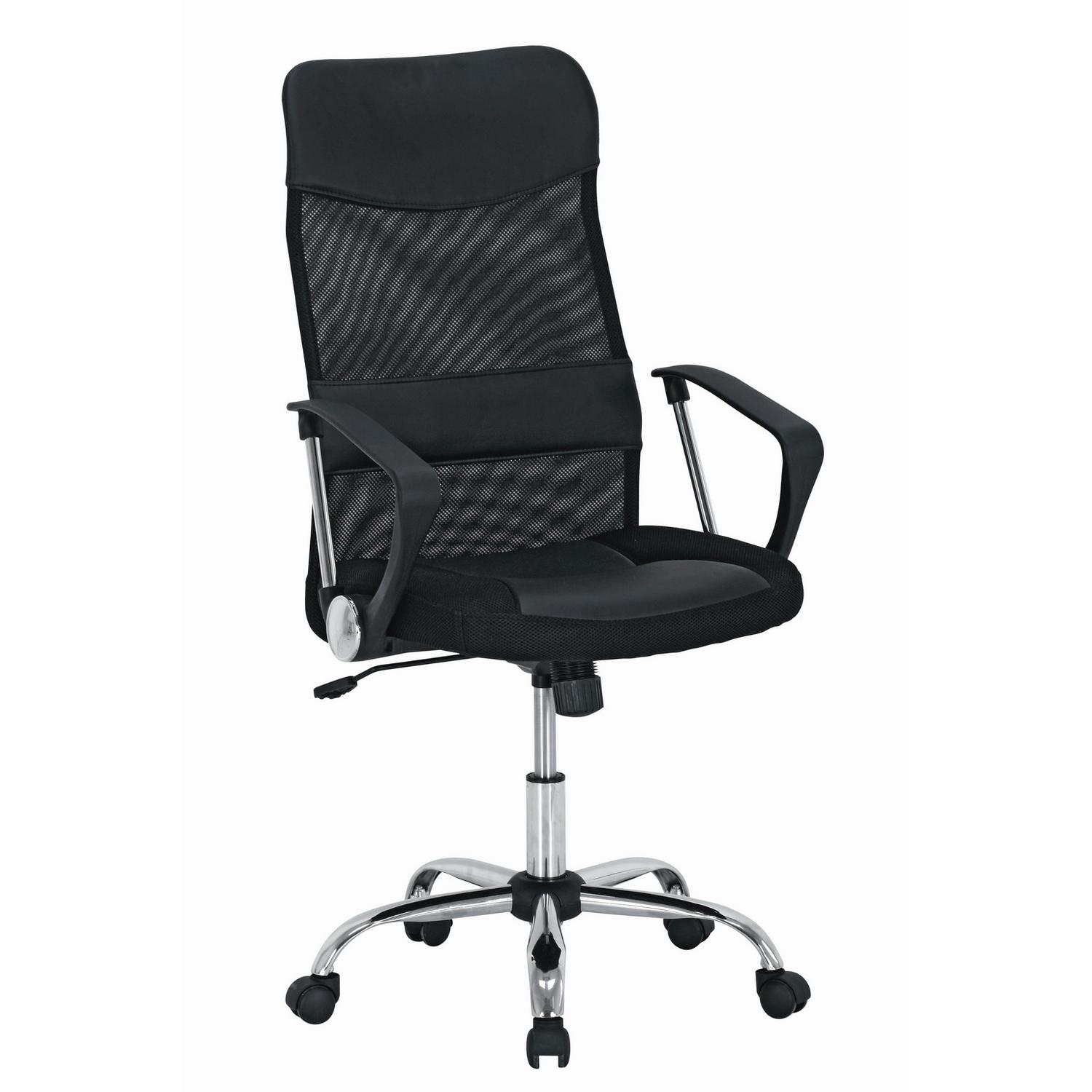 Bürostuhl Grado mit Armlehnen Lederlook schwarz Schwarz, Chromfarben 60x109-119x61,5 cm