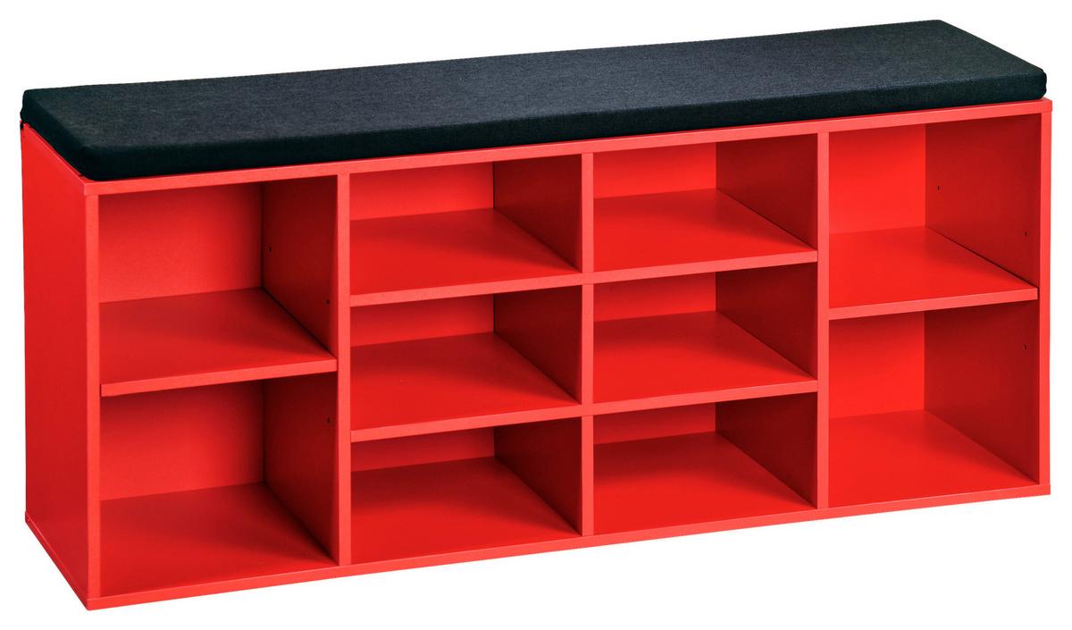 Schuhregal Mit Sitzkissen - Rot/Schwarz, Basics, Holzwerkstoff/Textil (103,5/48/29,5cm) - Kesper