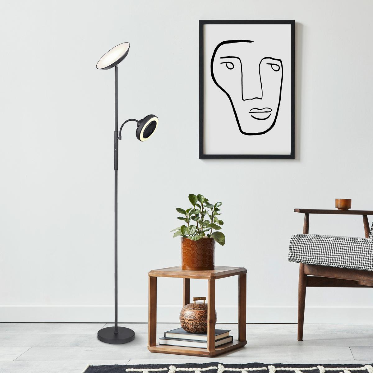 LED-Stehleuchte 58008 - Opal/Schwarz, KONVENTIONELL, Kunststoff/Metall (33,7/25/178cm) - Globo