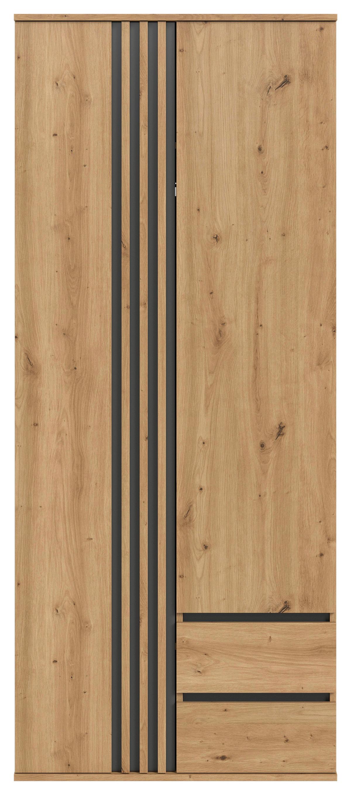 Drehtürenschrank Tofta Eiche Dekor/Anthrazit B: 80cm - Anthrazit/Eiche Artisan, ROMANTIK / LANDHAUS, Holzwerkstoff (80/192/56cm) - Livetastic