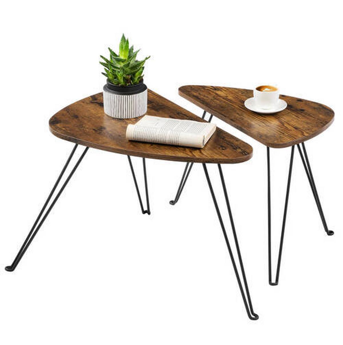 Couchtisch 2-teiliges Set Vintage, Braun, Schwarz - Schwarz/Braun, Trend, Holzwerkstoff/Metall (52-60/31,5-38/42,5-47,5cm) - Boxxx