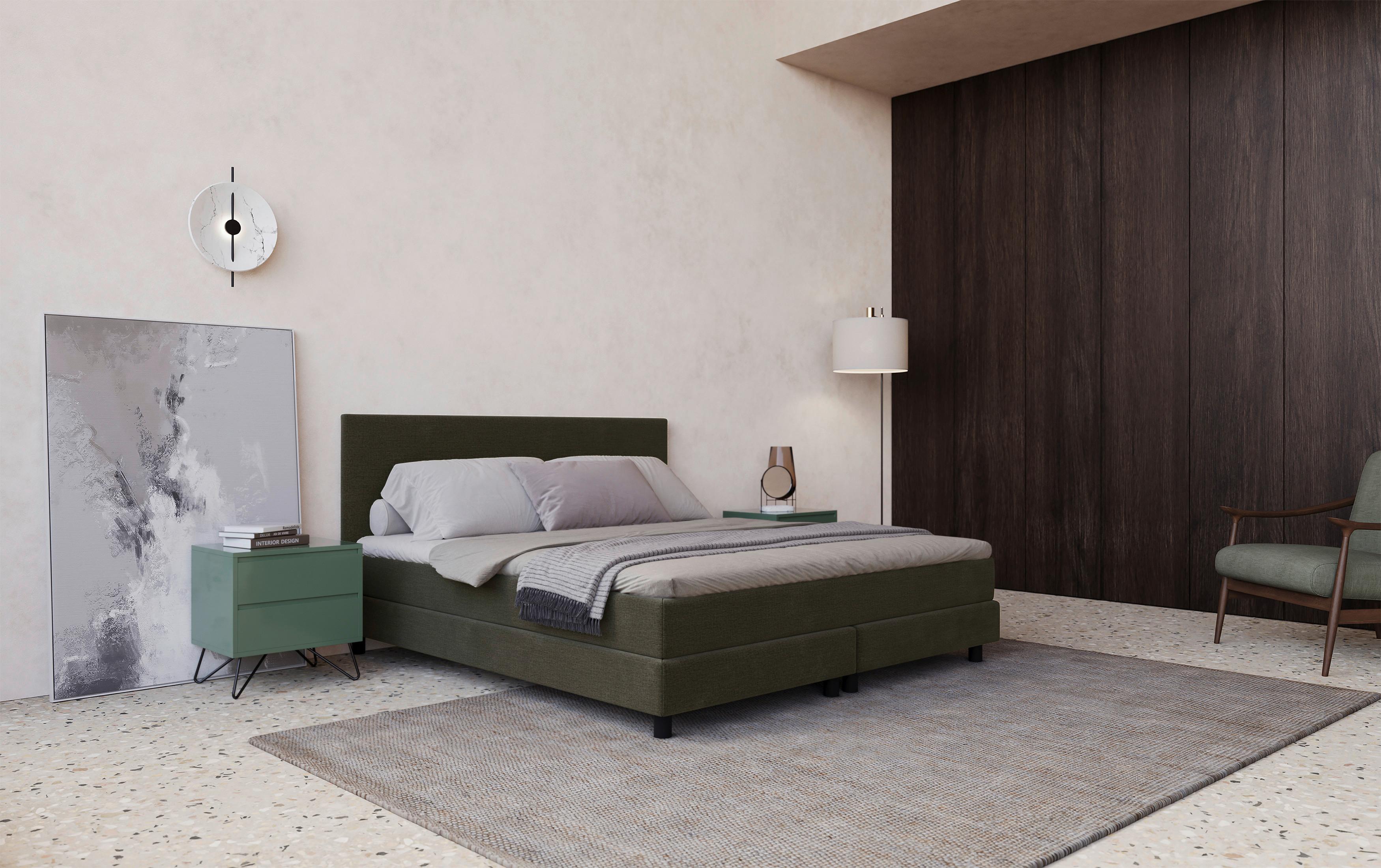 Boxbett mit Topper Andorra 160x200 cm Dunkelbraun - Dunkelgrün/Dunkelbraun, MODERN, Holzwerkstoff/Textil (160/200cm) - MID.YOU