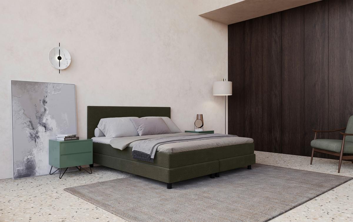 Boxbett Mit Topper 160x200 Andorra - Dunkelgrün/Dunkelbraun, MODERN, Holzwerkstoff/Textil (160/200cm) - MID.YOU
