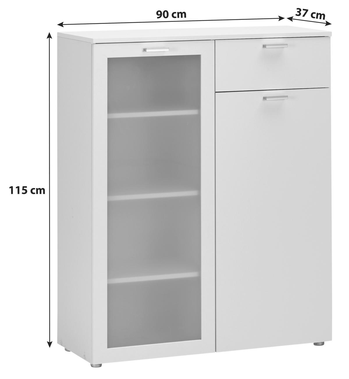 Kommode B: 90 cm Xeno Weiß Dekor - MODERN, Holzwerkstoff (90/115/37cm)