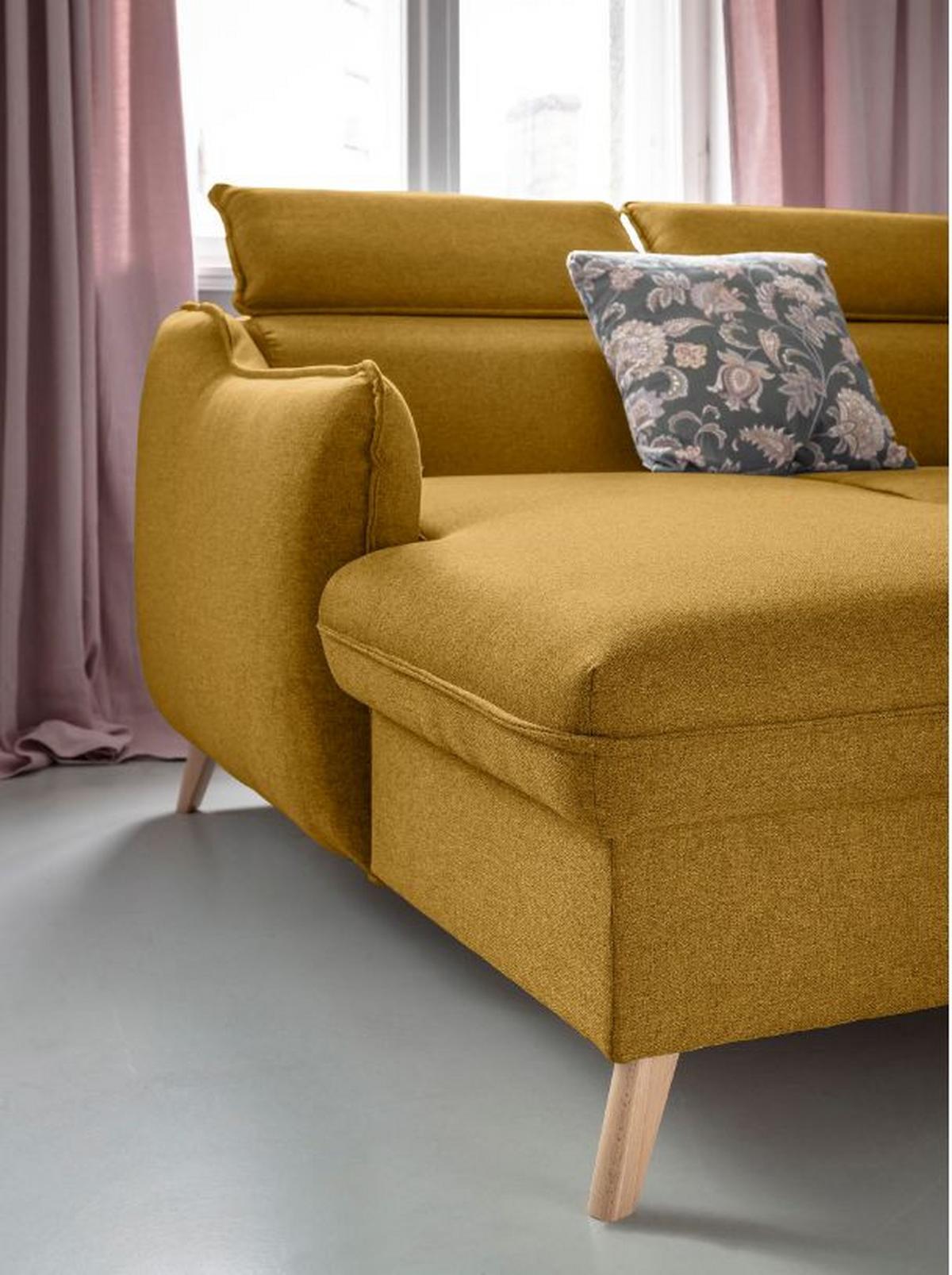Rozkladacia sedačka Simone, ľavé prevedenie - horčicovožltá/prírodná farba, Modern, drevo/textil (228/82/95/162cm)