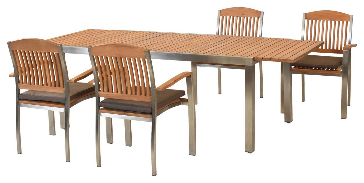 Gartenset Keros - Silberfarben/Naturfarben, MODERN, Holz/Textil - Gardenson