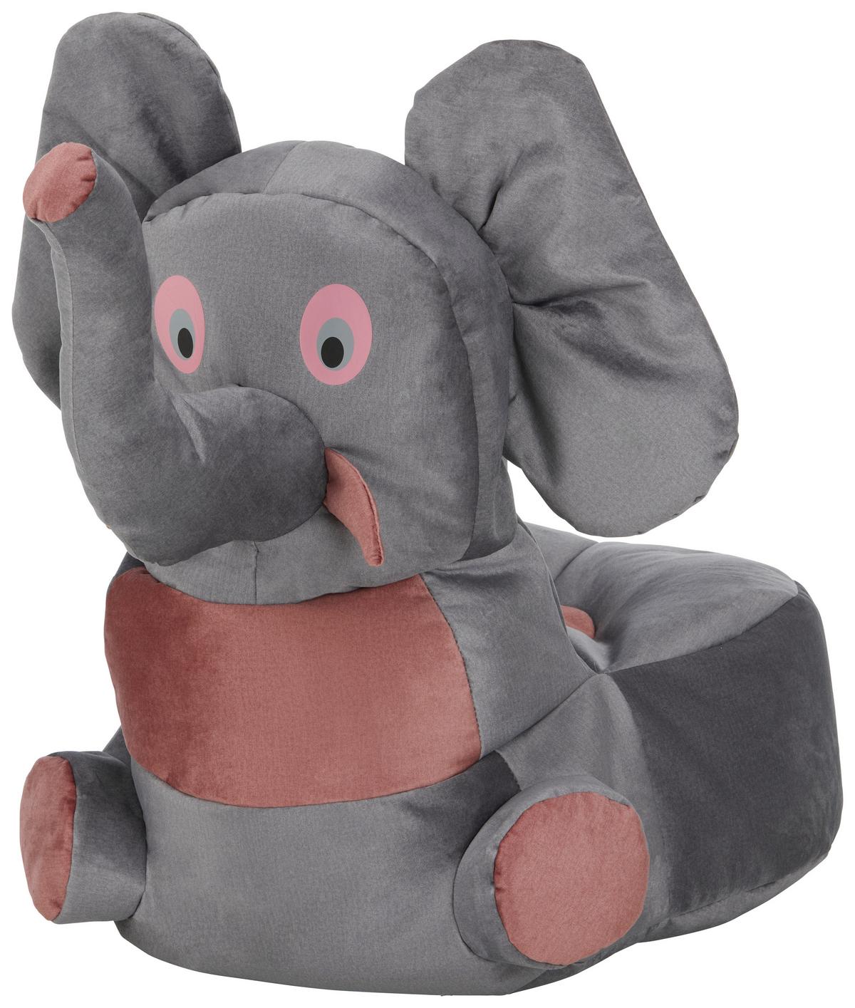 Dětský sedací vak ELEPHANT - šedá/růžová, textil (55/80/75cm) - Modern Living