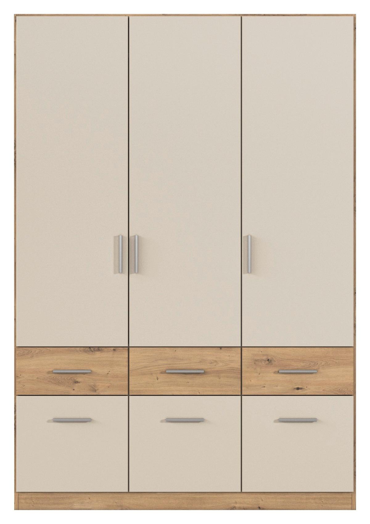 Skriňa s otočnými dveřmi CELLE, šířka 136 cm - dub artisan/barvy hliníku, Konvenční, kompozitní dřevo/plast (136/197/54cm) - Mömax