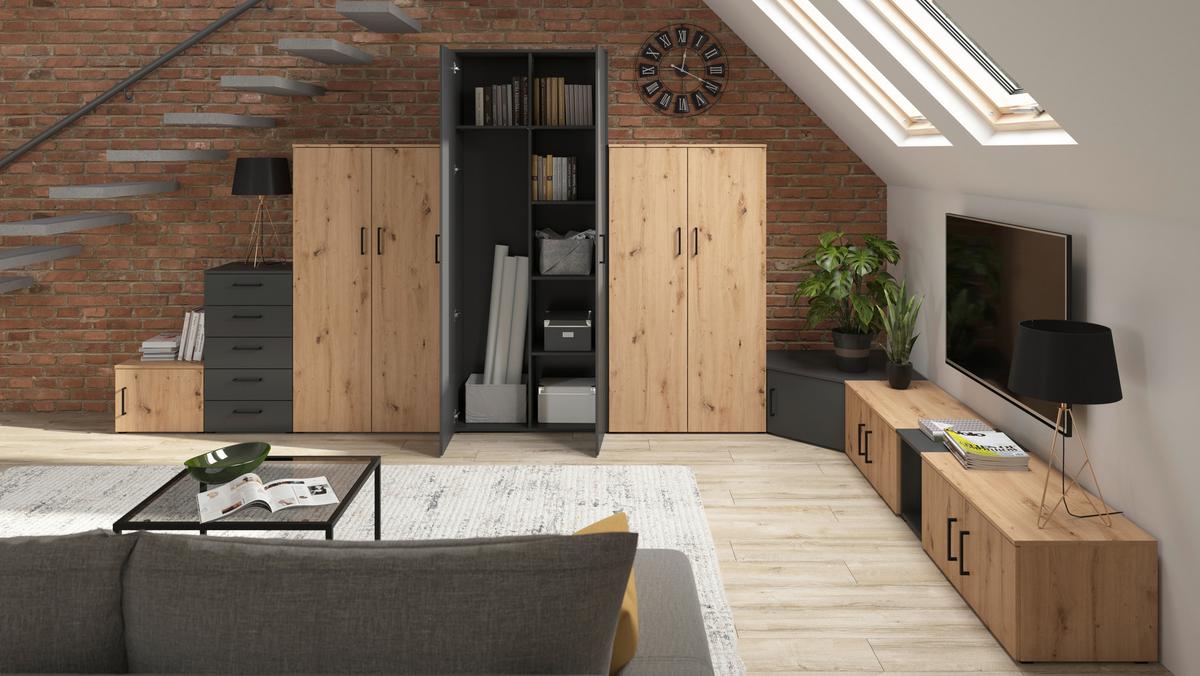 Szekrény Multistauraum - Artisan tölgy, Modern, faalapú anyag (80/195/40cm) - Carryhome