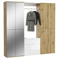 Garderobe Projekt X 3-Teilig Weiß/Eiche Artisan B: 183 cm - Weiß Hochglanz, KONVENTIONELL, Glas/Holzwerkstoff (183/193/34cm) - MID.YOU