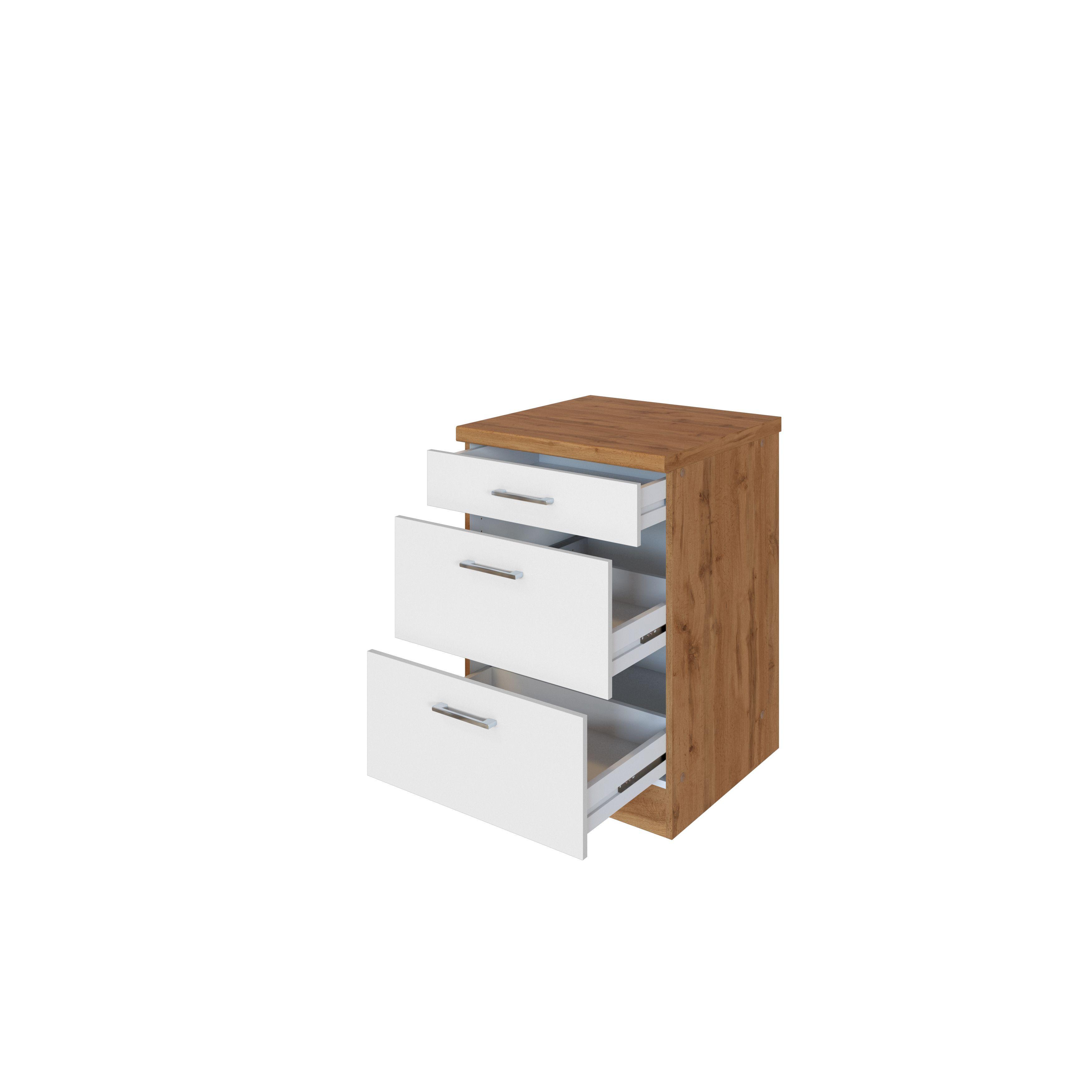 Küchenunterschrank B: 50 cm Weiß/Eiche Dekor - Eiche Wotan/Weiß, MODERN, Holzwerkstoff (50/85/60cm) - Held