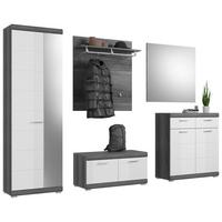 Garderobe Scout Weiß/rauchsilber B: 272 Cm - Weiß Hochglanz/Dunkelgrau, Design, Glas/Holzwerkstoff (272/197/40cm) - MID.YOU