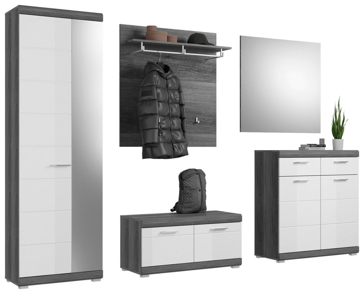 Garderobe Scout Weiß/rauchsilber B: 272 Cm - Weiß Hochglanz/Dunkelgrau, Design, Glas/Holzwerkstoff (272/197/40cm) - MID.YOU