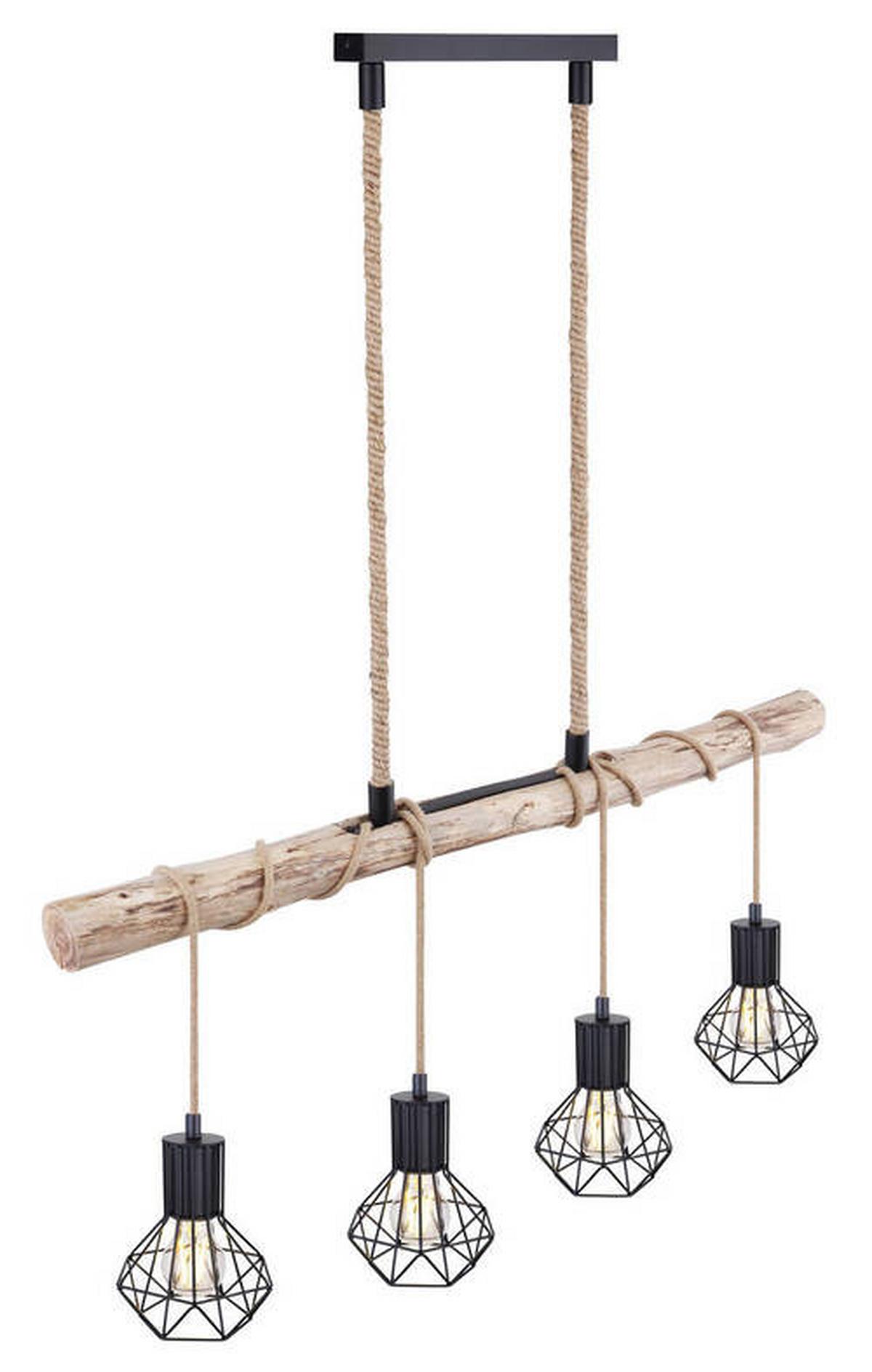 Hängeleuchte Priska - Schwarz/Naturfarben, Natur, Glas/Naturmaterialien (100/15/120cm) - Globo