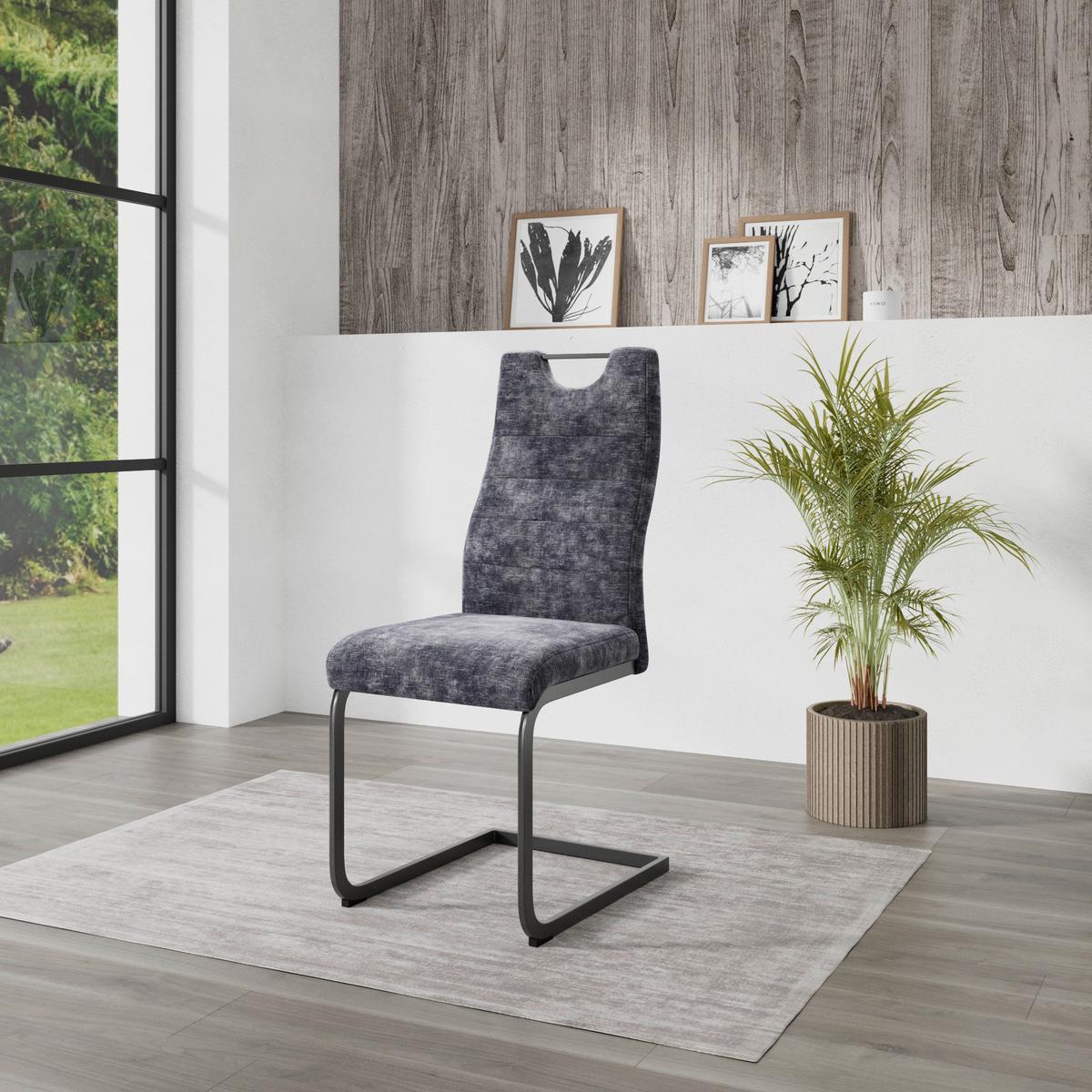 Schwingstuhl Melbourne Grau gepolstert - Schwarz/Grau, MODERN, Textil/Metall (44/101/58cm)
