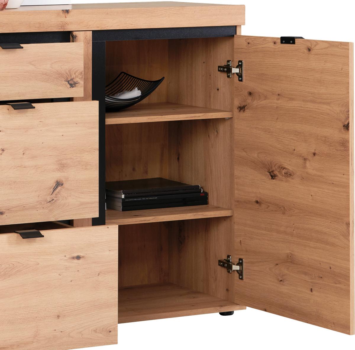 Sideboard Mit Soft-close B: 167,3 Cm Nyon, Eiche Dekor - Eichefarben/Schwarz, MODERN, Holzwerkstoff (167,3/90,9/40,5cm)