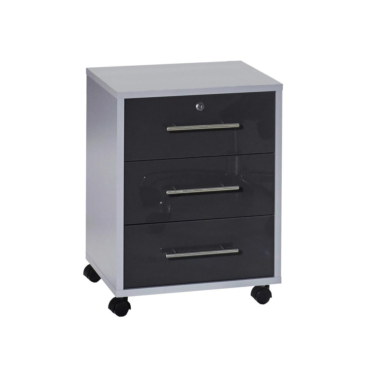 Rollcontainer Anthrazit/Grau Office Edition 44x58x40 cm - Anthrazit Hochglanz/Grau, MODERN, Holzwerkstoff/Kunststoff (44/58/40cm) - MID.YOU