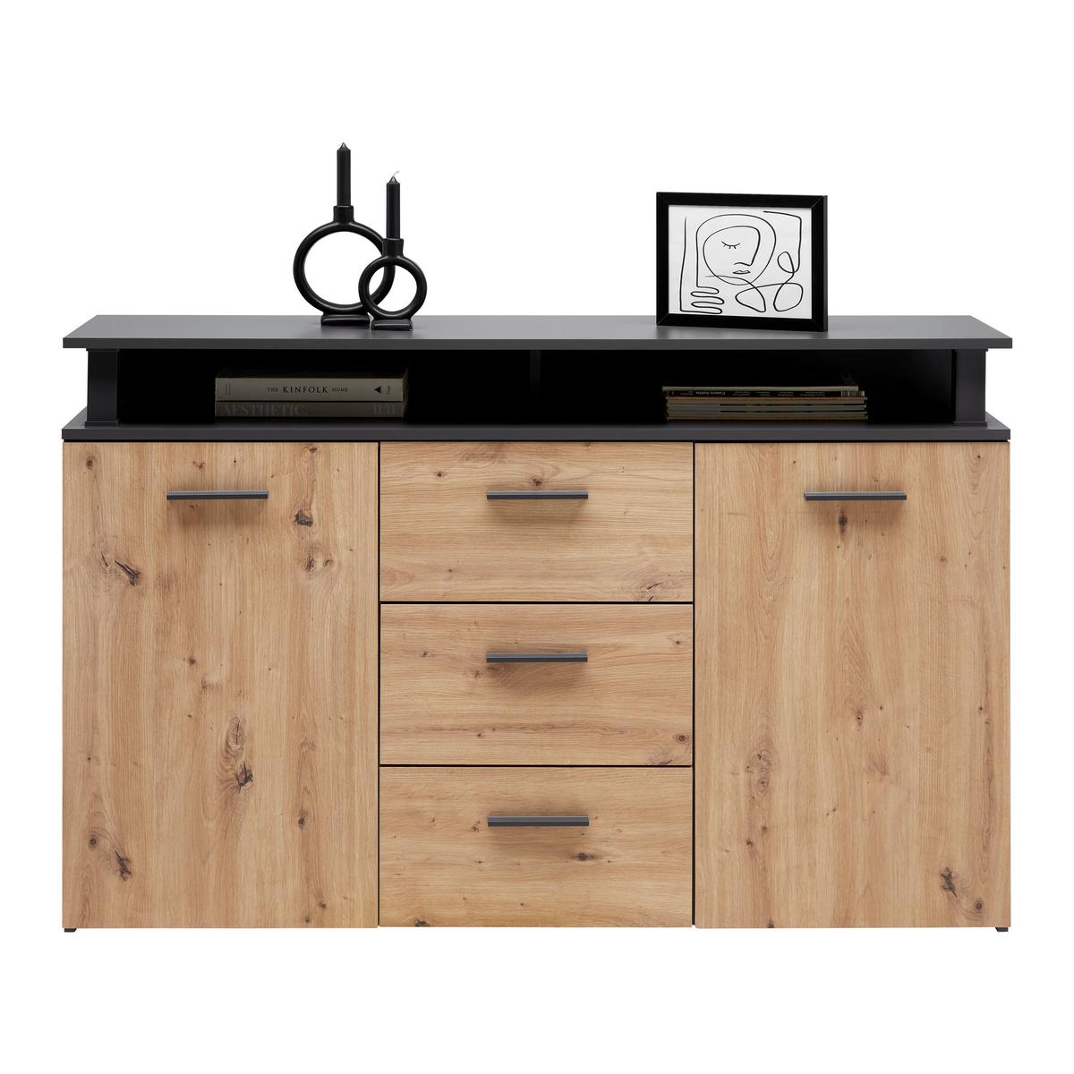 ŠIROKÁ KOMODA MONTANA -EXKLUSIV- - antracitová/dub artisan, Modern, kompozitné drevo/plast (140/90,6/38cm) - Mömax