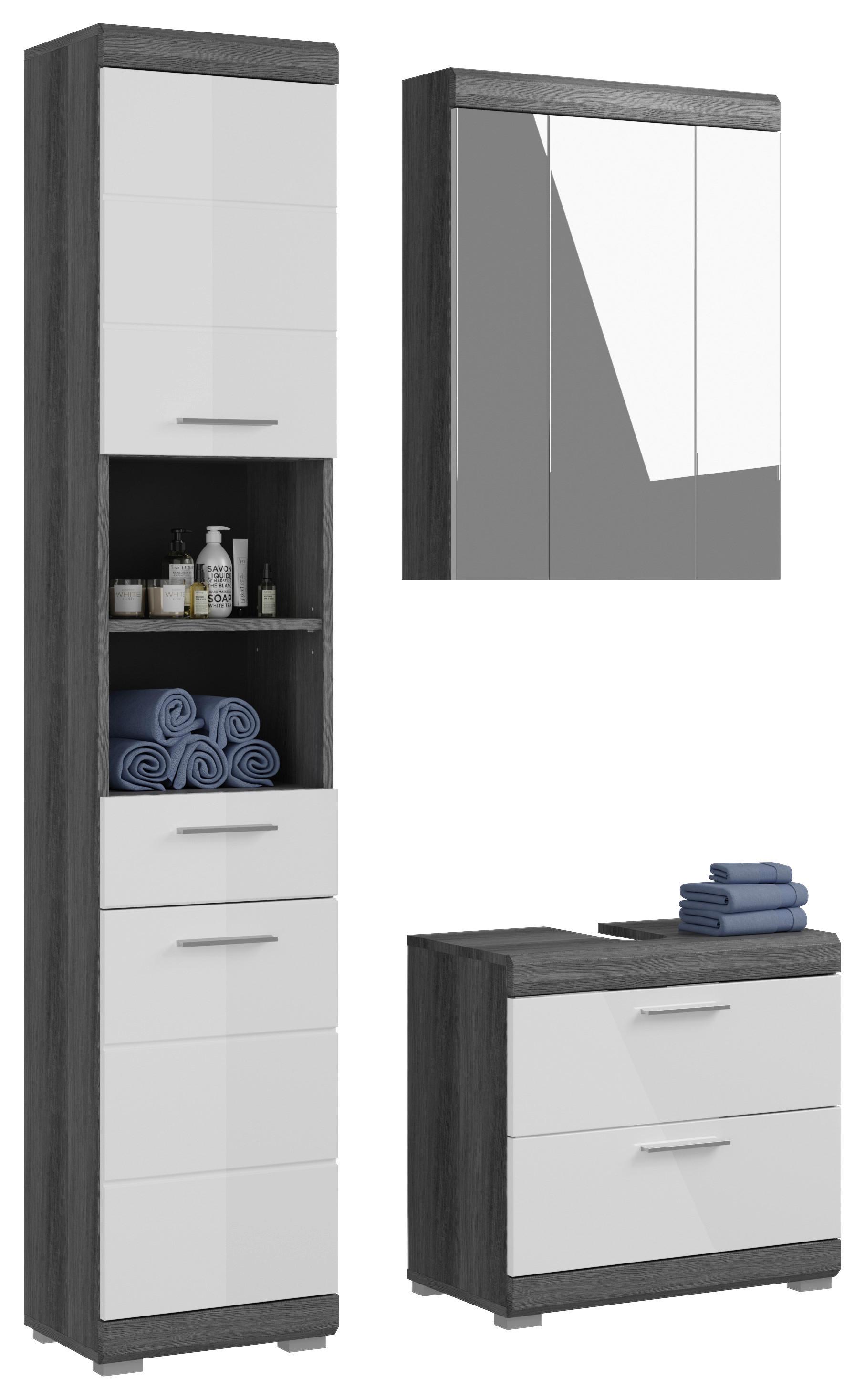 Badezimmer Scout - Weiß Hochglanz/Grau, MODERN, Holzwerkstoff (97cm) - MID.YOU