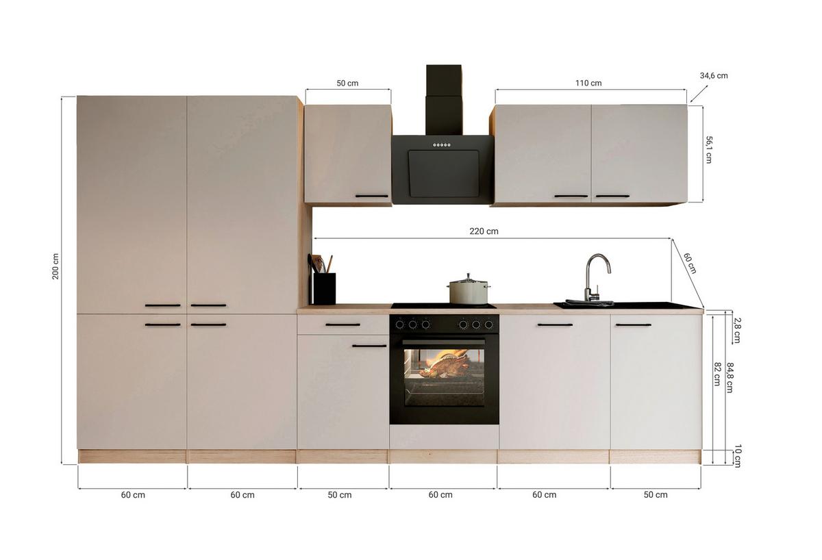 KÜCHENBLOCK Merle, Kaschmir B: 340 cm - Kaschmir/Eichefarben, Trend, Holzwerkstoff (340cm) - Respekta
