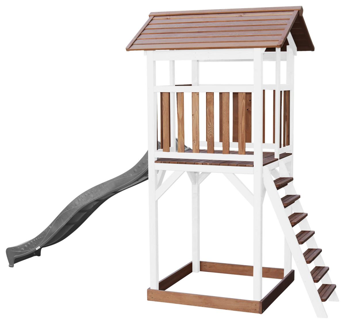 Spielturm A025.120.81 - Braun/Weiß, KONVENTIONELL, Holz/Kunststoff (111,2/241,9/349cm) - Ambia Garden