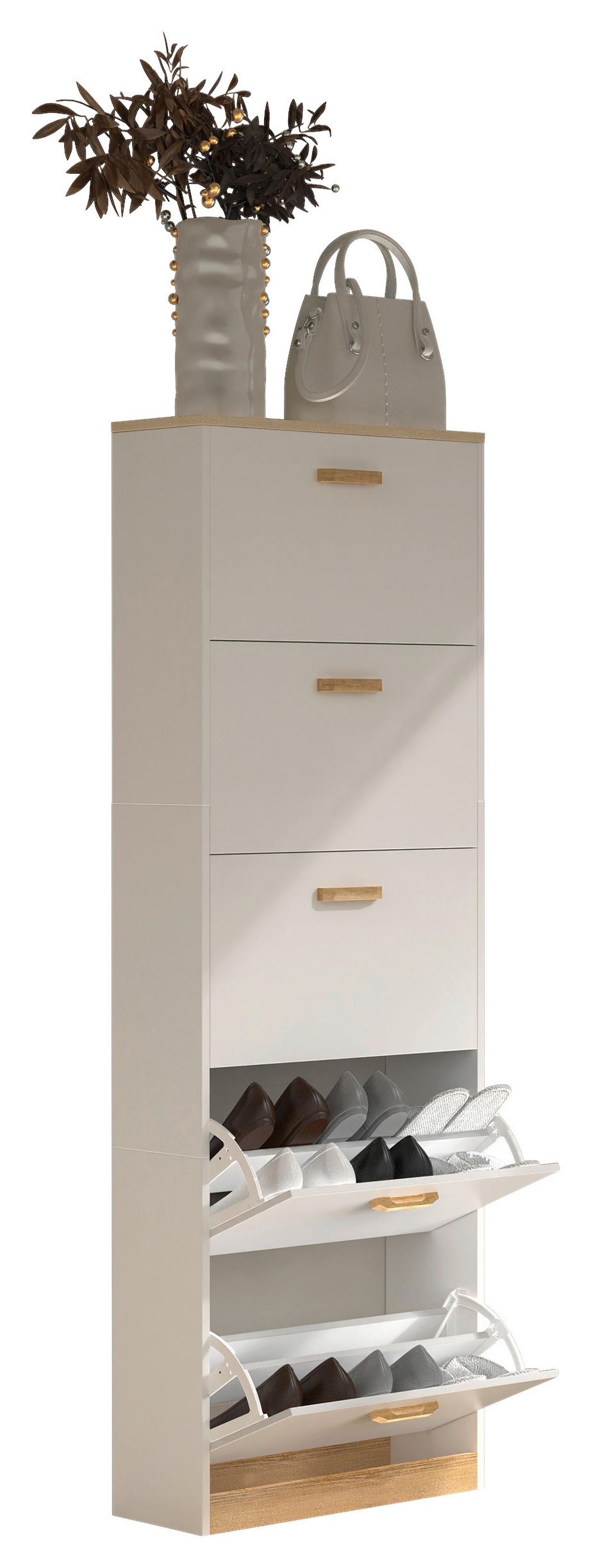 Schuhschrank Halom Weiß/honigeiche - Honigeiche/Weiß, LIFESTYLE, Holzwerkstoff (59/170/22cm) - MID.YOU