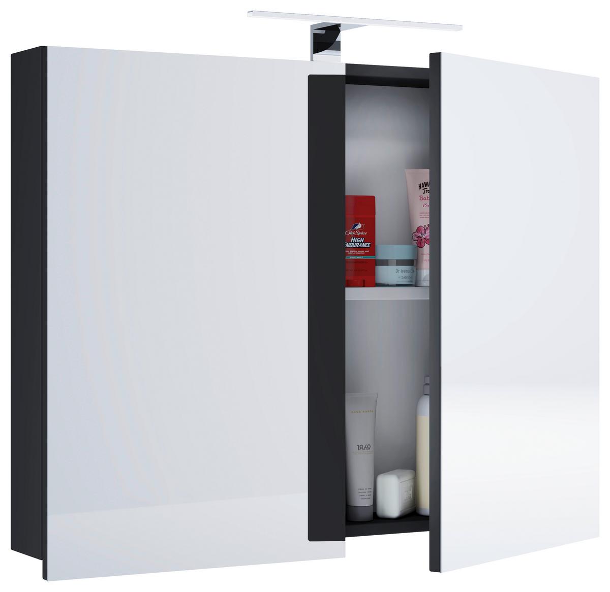 Spiegelschrank Badinos mit Led 2-Türig BxHxT: 60x59,2x12 cm - Schwarz, MODERN, Glas/Holzwerkstoff (80/59,2/12cm) - MID.YOU
