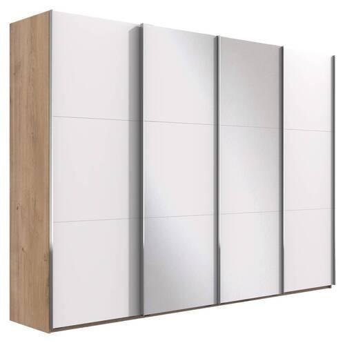Schwebetürenschrank 350cm Level 36a, Weiß/eiche - Eichefarben/Weiß, Basics, Glas/Holzwerkstoff (350/216/65cm) - MID.YOU