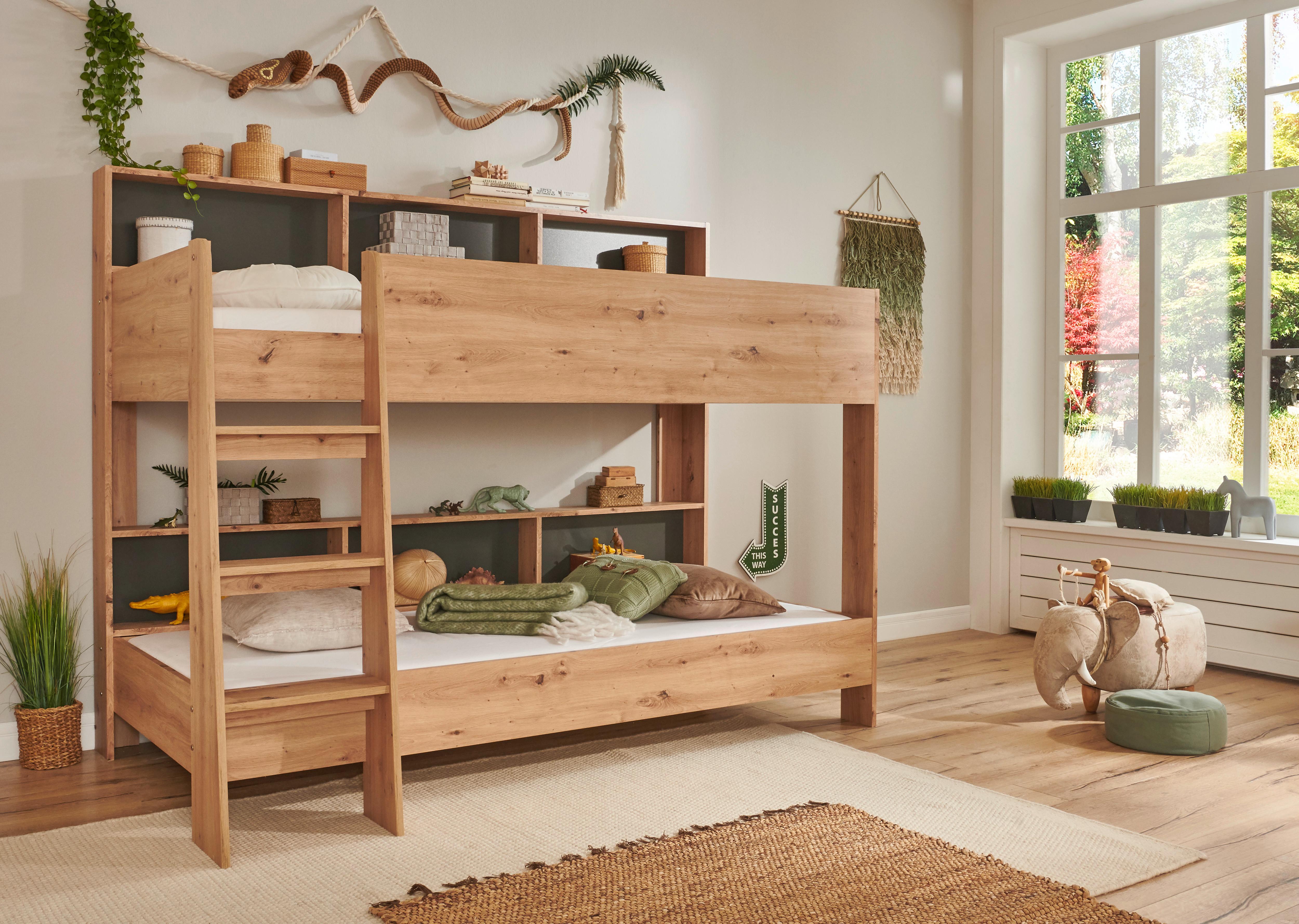 Etagenbett Sway Eiche Artisan Dekor mit Leiter + Regale - Eiche Artisan, KONVENTIONELL, Holzwerkstoff (90/200cm)