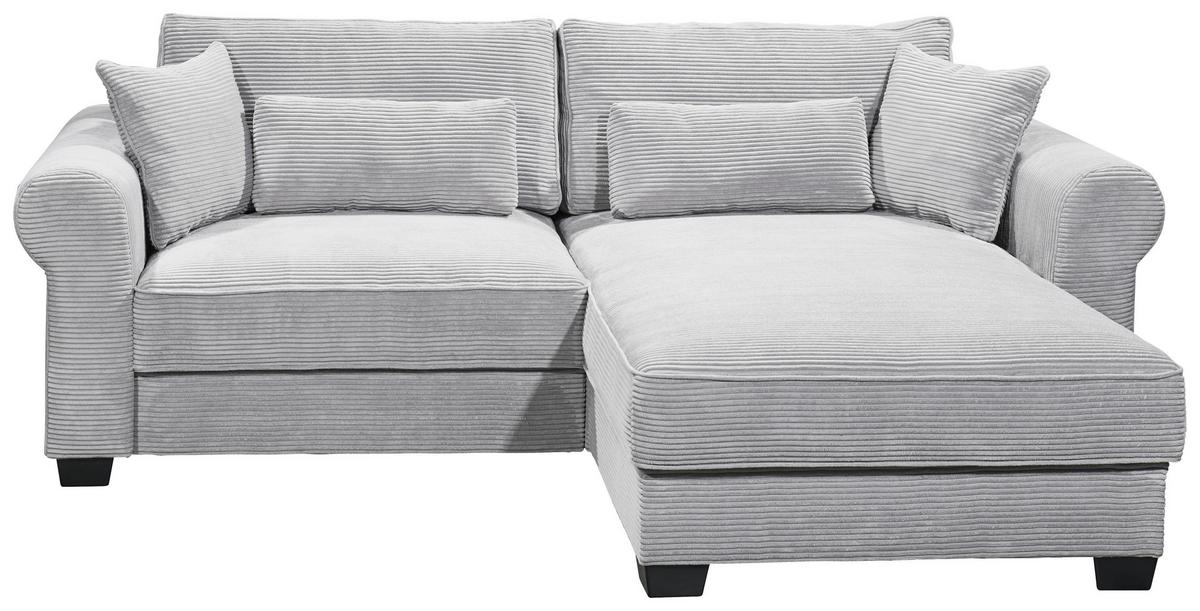 Ecksofa mit Schlaffunktion Angelina Grau Kord - Schwarz/Grau, Basics, Textil (255/92/185cm) - MID.YOU