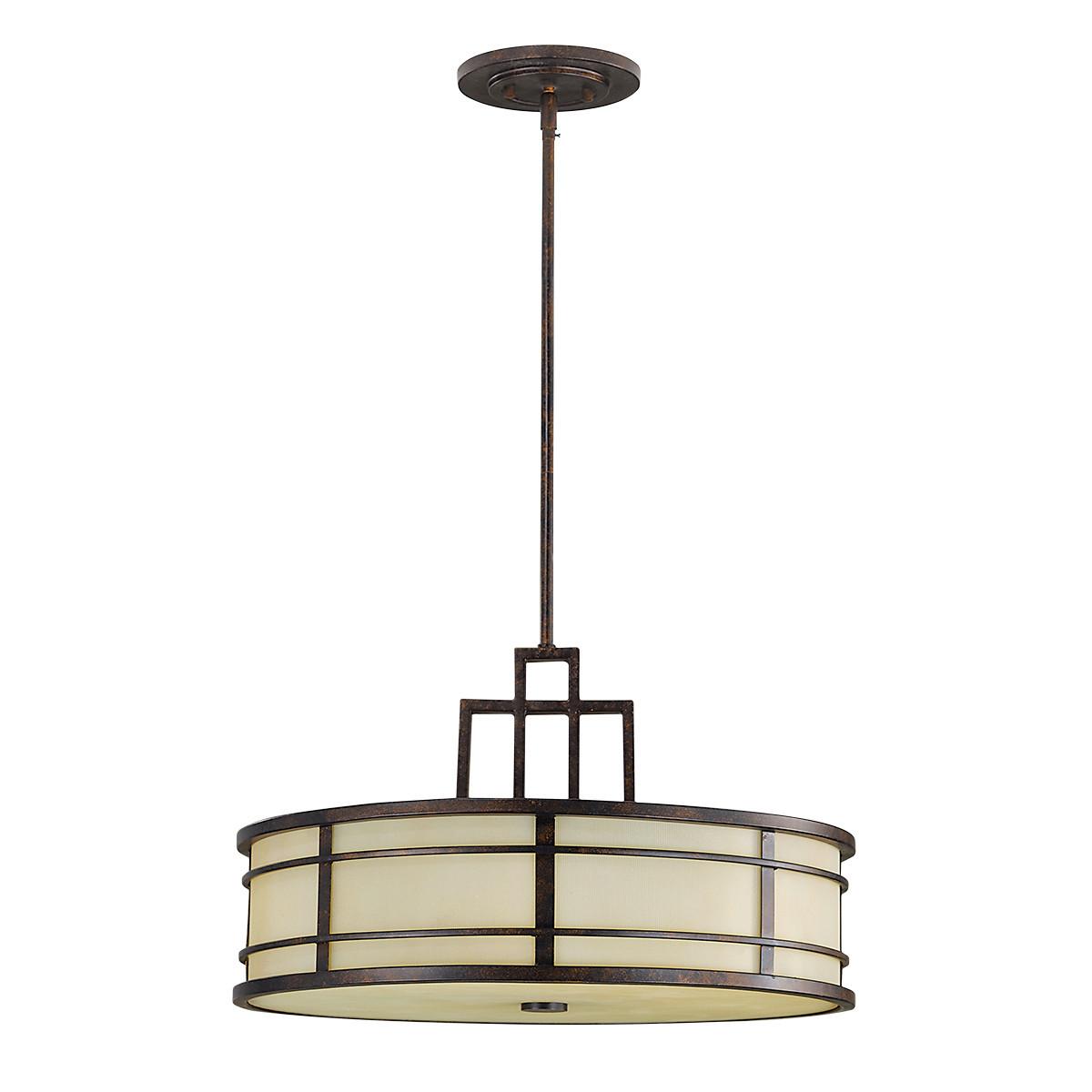 Hängeleuchte Fusion H: 38 cm 3-Flammig - Bronzefarben, Natur, Glas/Metall (53.3/38.1cm) - Elstead Lighting