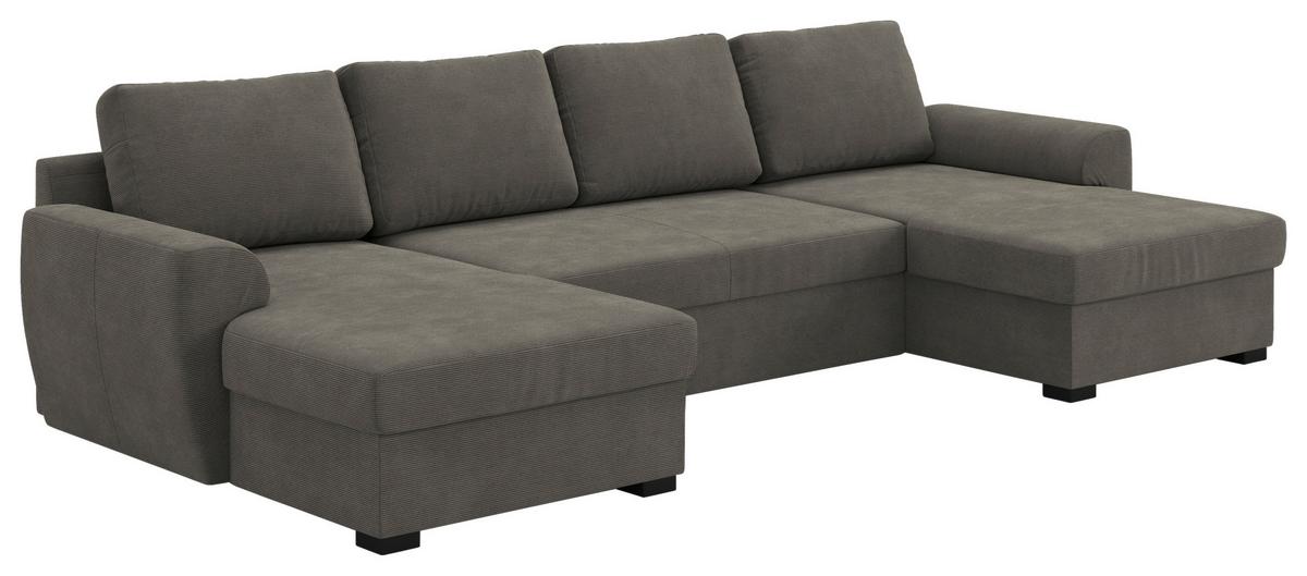 Wohnlandschaft m. Bettfunktion Cord anthrazit, B:327cm - Anthrazit/Schwarz, Trend, Textil (154/327/86cm) - MID.YOU