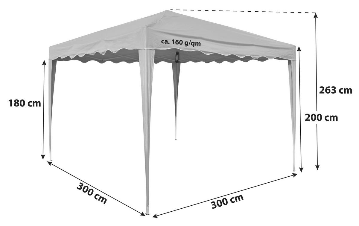 Pavillon Grau BxHxT 3x2,6x3 M mit Tragetasche - Weiß/Grau, Basics, Textil/Metall (300/263/300cm)