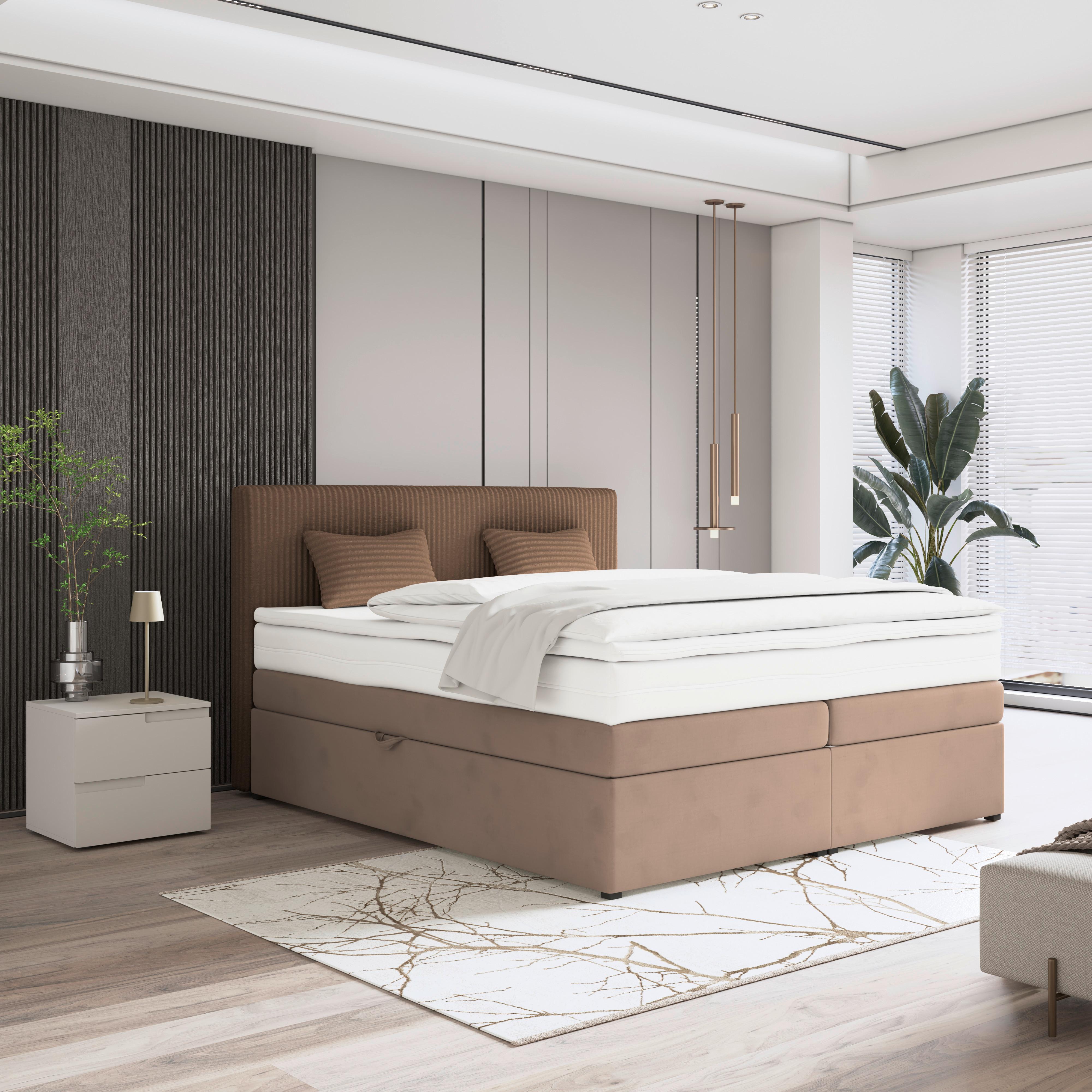 Boxspringbett Mit Topper Mit Bettkasten 180x200 Cm Rossa - Schwarz/Braun, MODERN, Holzwerkstoff/Textil (180/200cm)