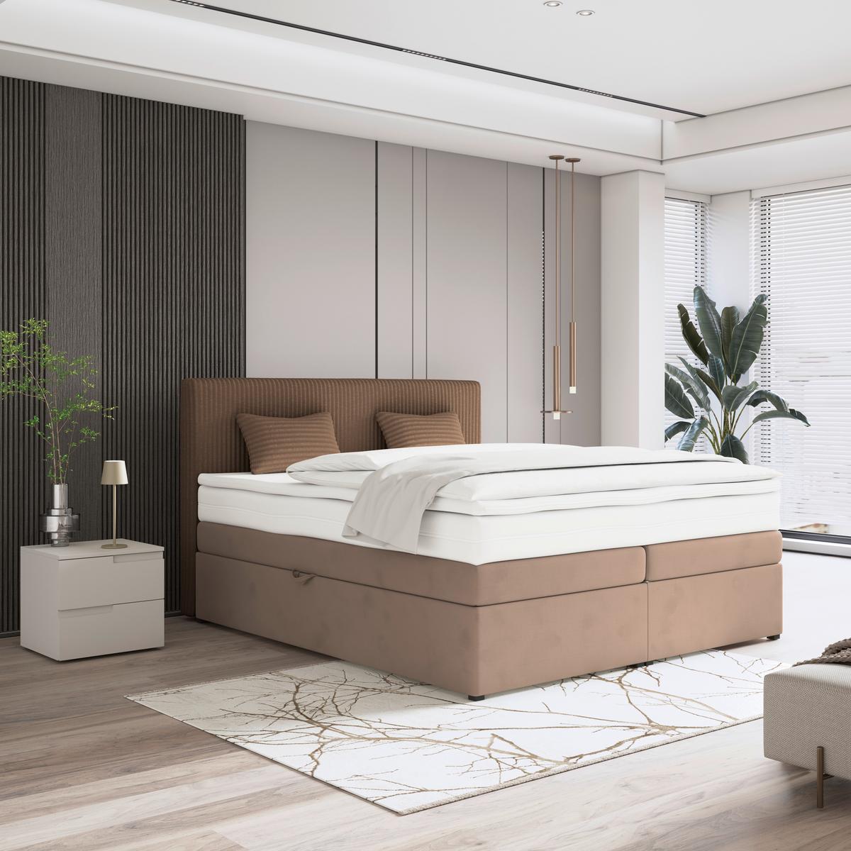 Boxspringbett Mit Topper Mit Bettkasten 180x200 Cm Rossa - Schwarz/Braun, MODERN, Holzwerkstoff/Textil (180/200cm)